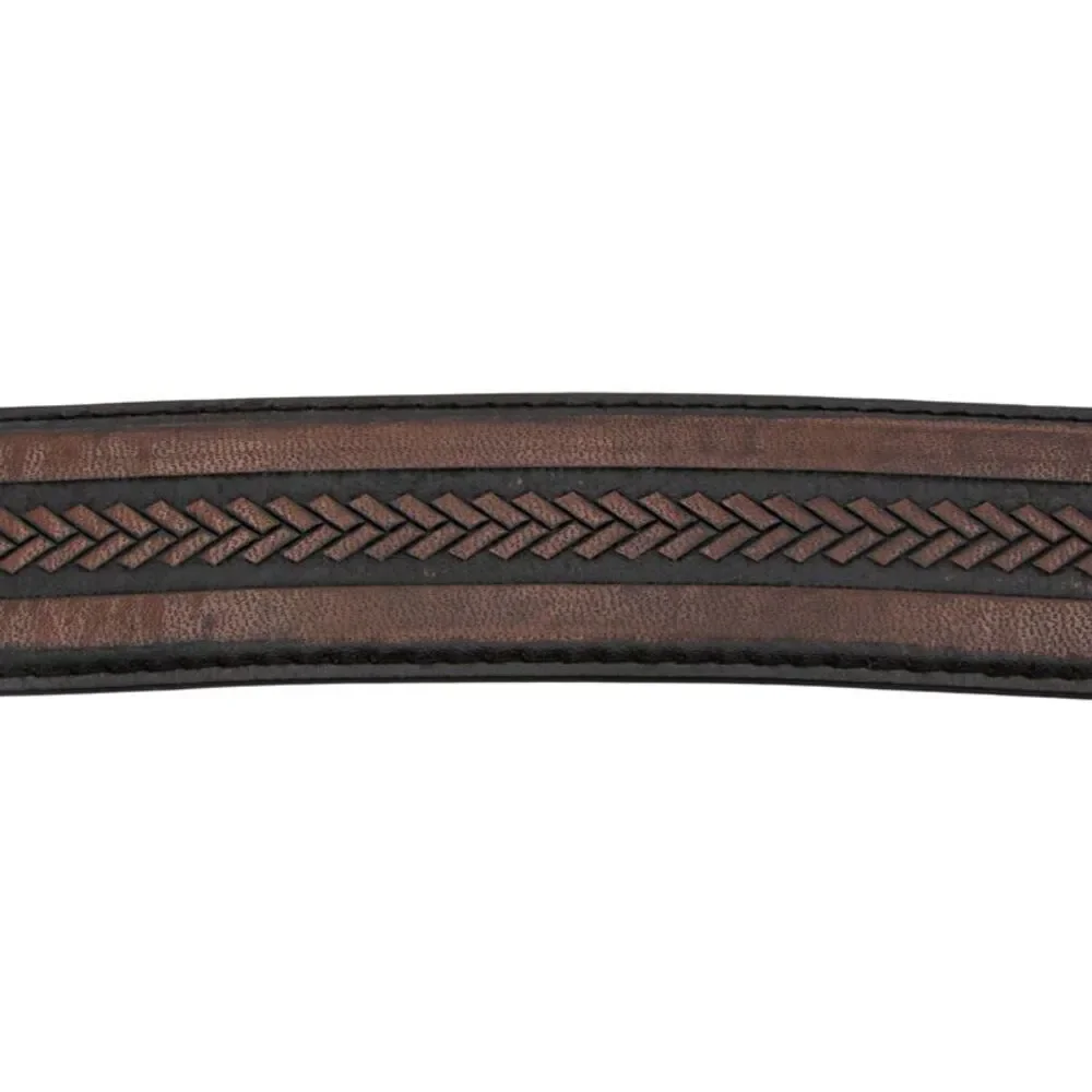 Canyon Sky Men's Rustic Chevron Inlay Two Tone Leather Belt in Brown/Black, 42